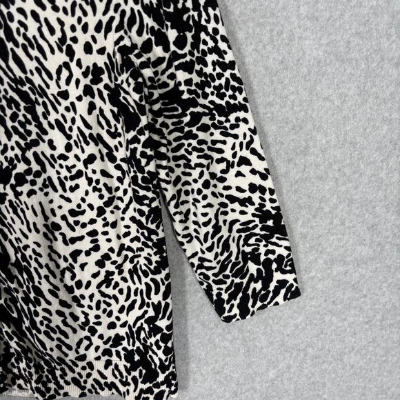 Talbots Cardigan Sweater Womens Medium Black White Animal Thin Button Career‎ - Picture 4 of 12